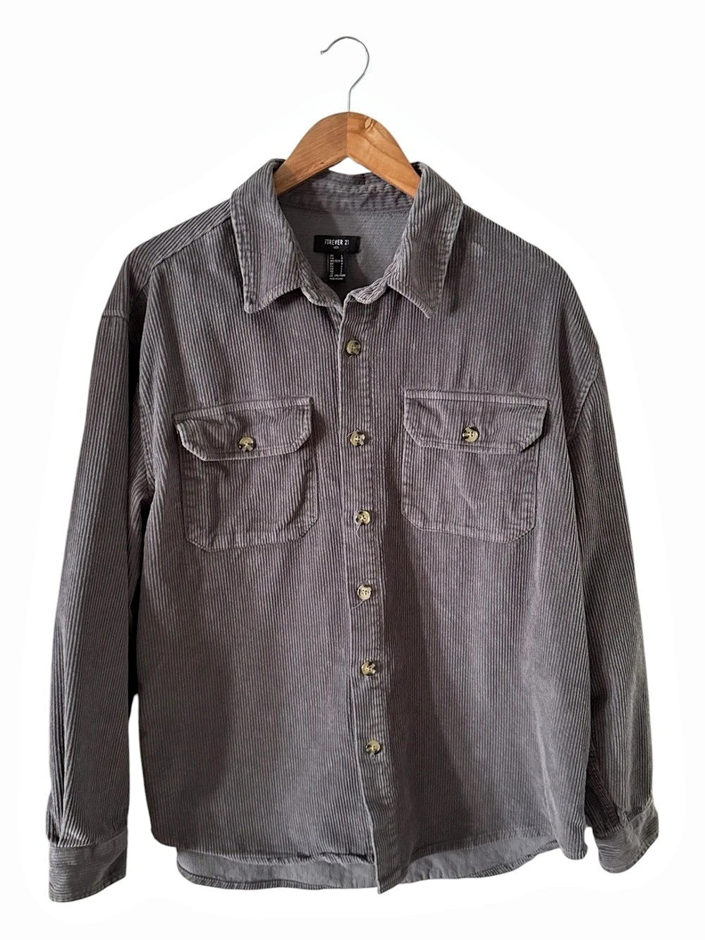 Forever 21 Men's Gray Corduroy Button-Up Shirt Size Large